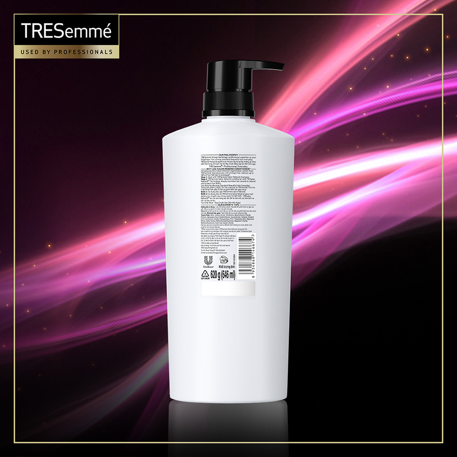 Dầu xả TRESEMME Salon Rebond dưỡng tóc hư tổn với Công nghệ Tái kết nối Keratin giúp ngăn gãy rụng đến 98% 620g