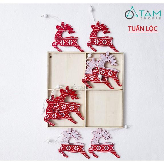 Hộp 12 cái phụ kiện treo Noel gỗ chủ đề trắng đỏ X-HPK-06