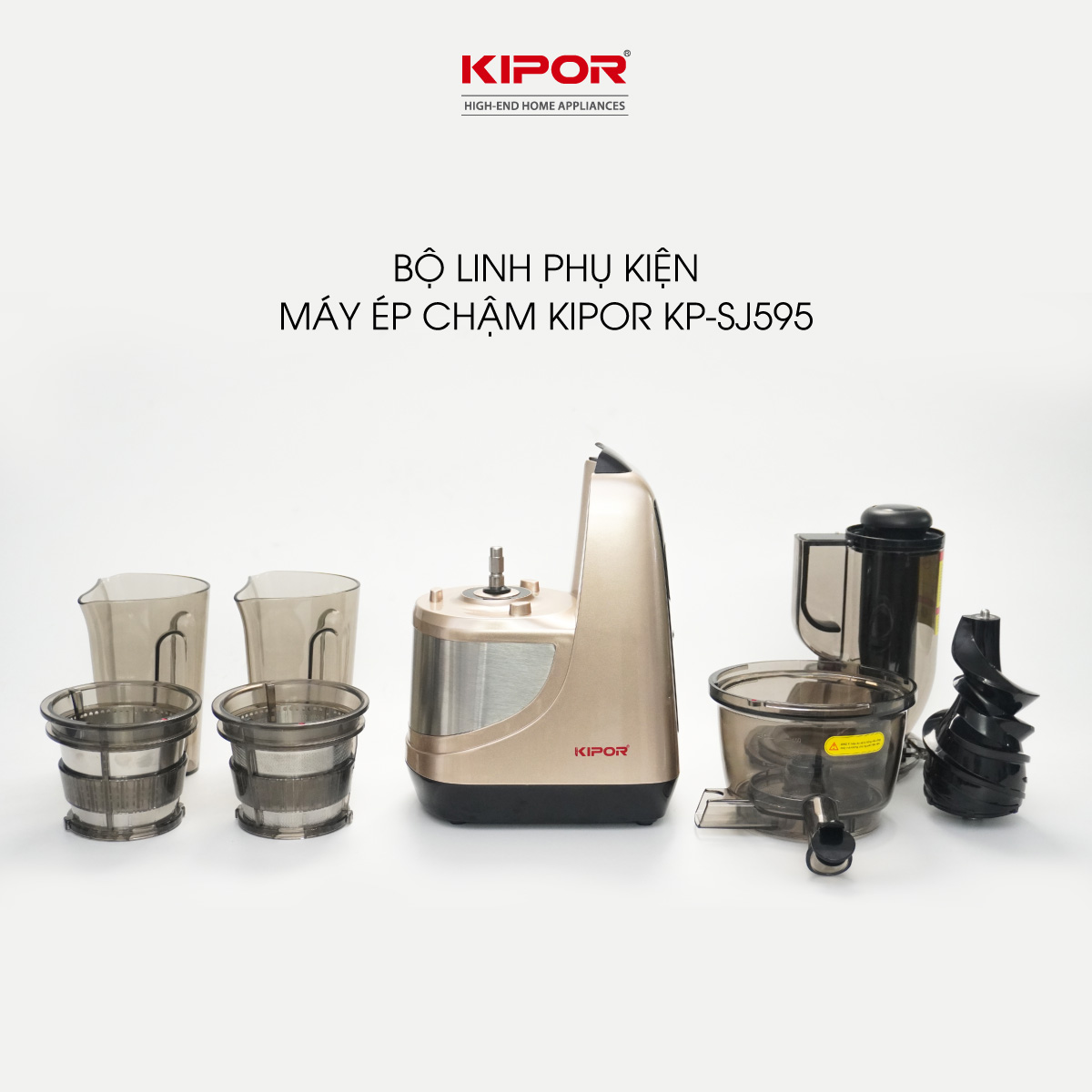 Máy ép chậm KIPOR KP-SJ595 - Chân đế chống rung lắc - Tặng lưới làm kem - Động cơ đồng nguyên chất công suất lớn -Hàng chính hãng