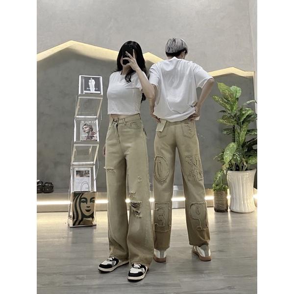 Baggy jeans ông rộng jeans loang có thêu chữ siêu đẹp