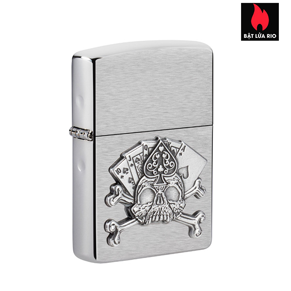 Bật Lửa Zippo 49293 – Zippo Cards And Skull Emblem Brushed Chrome