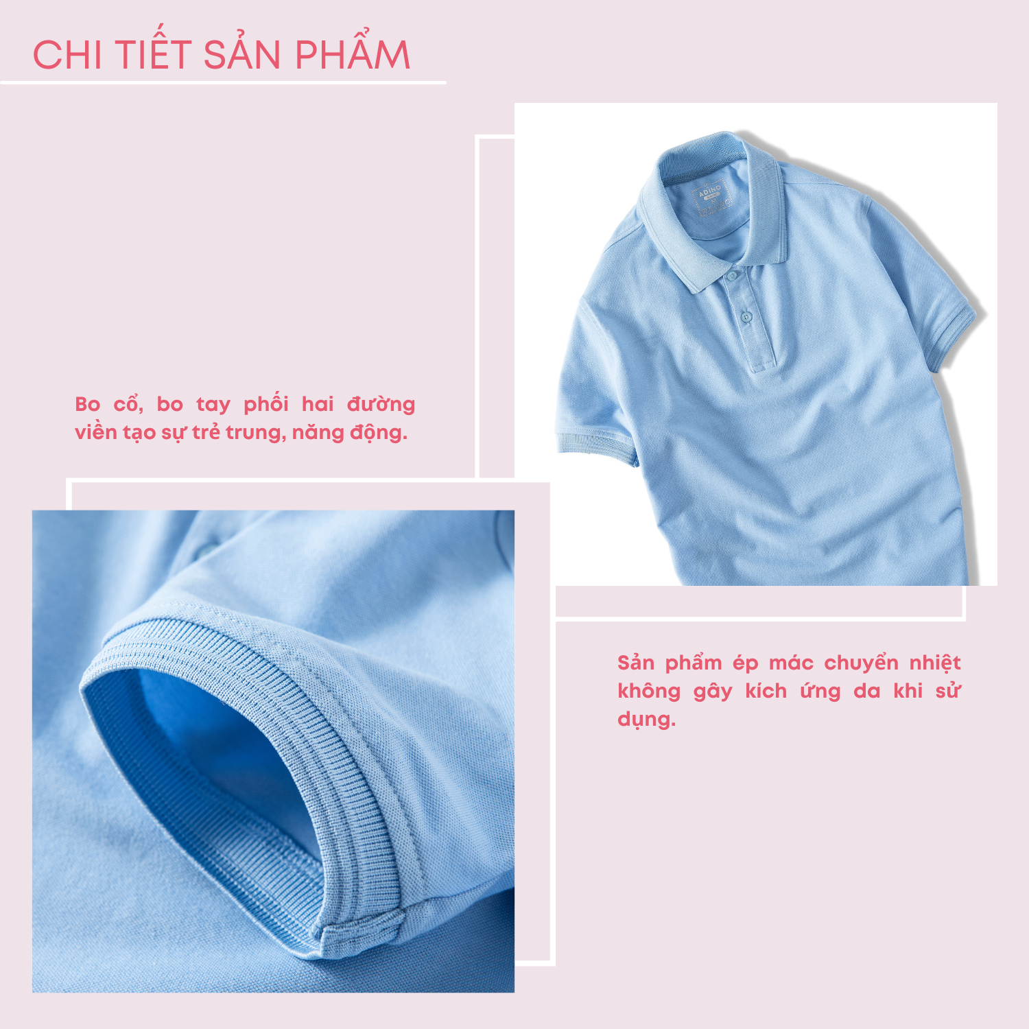 Áo polo nữ màu xanh biển nhạt phối viền chìm ADINO vải cotton polyester mềm dáng slimfit công sở hơi ôm trẻ trung APN03