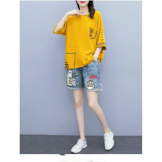 HÀNG NHẬP - SÉT BỘ SHORT QUẦN JEAN ÁO THUN VÀNG