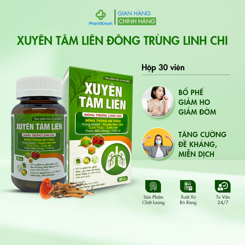 Viên Uống Thảo Mộc Hỗ Trợ Bổ Phế Giảm Ho Xuyên Tâm Liên (30viên/ Hộp)