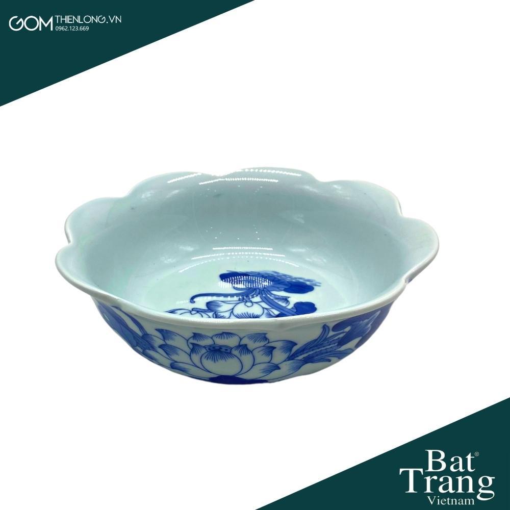 Bộ Bát Đĩa Thắp Hương Men Lam Ngọc Vẽ Sen - Đồ Thờ Cúng Bát Tràng - Gốm Thiên Long