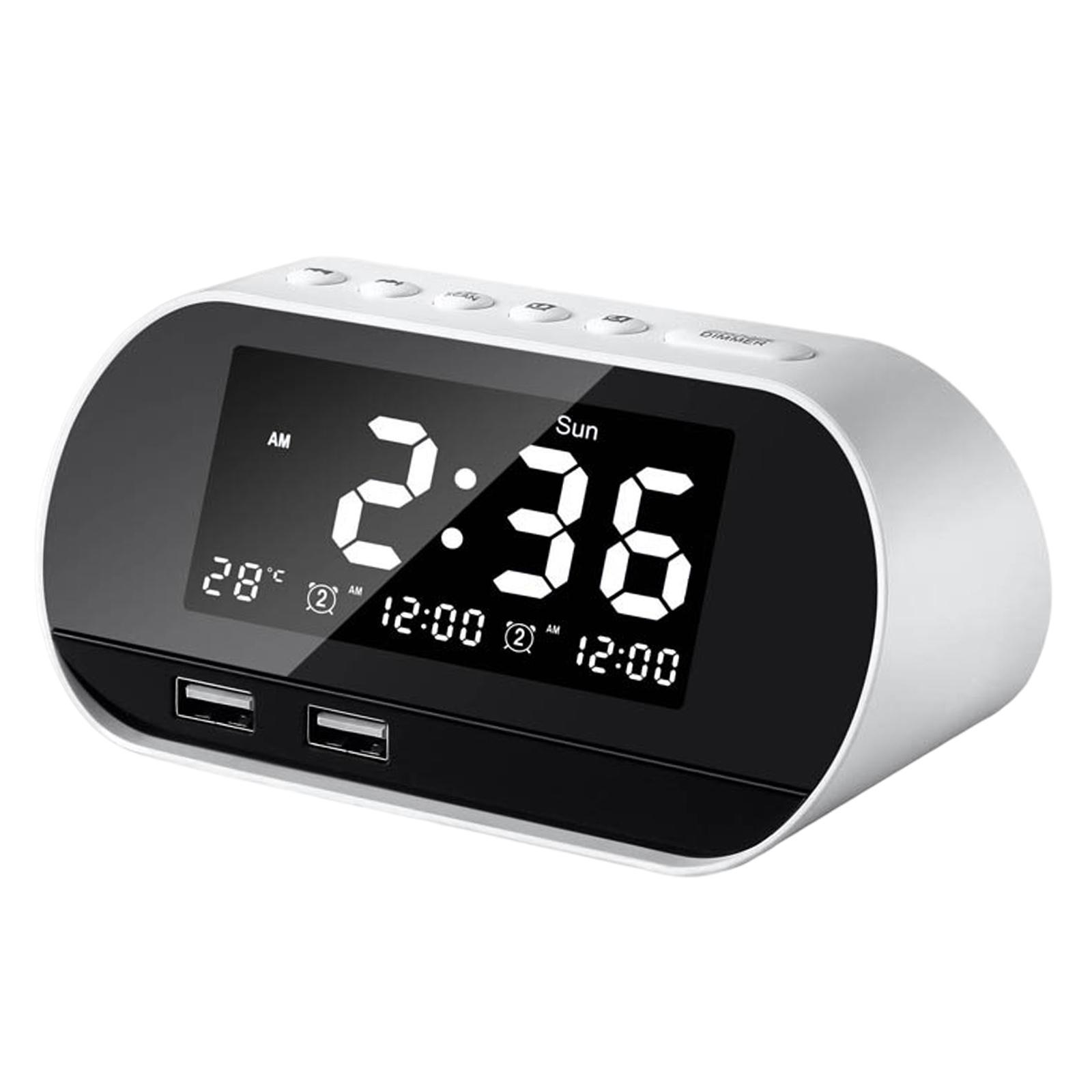 Desktop Alarm Clock with Speaker FM Function Dual USB Port LED Display