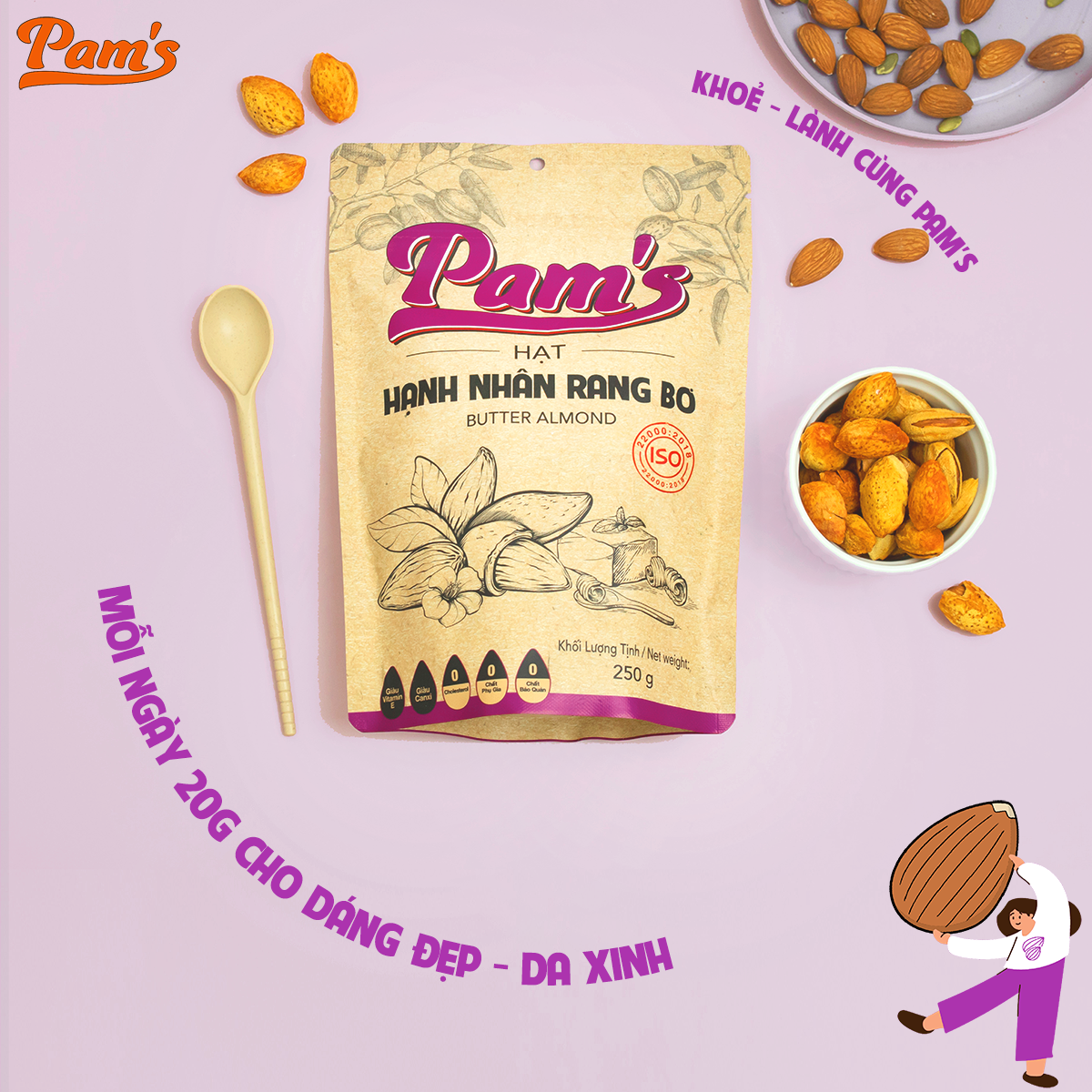 COMBO Chăm Sóc Tim Mạch - Hạt Óc Chó Chile + Hạnh Nhân Rang Bơ + Hạt Dẻ Cười Pam's