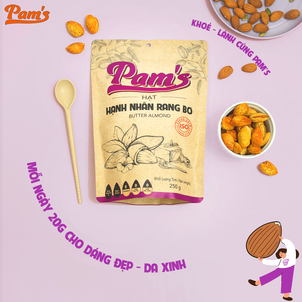 COMBO Chăm Sóc Tim Mạch - Hạt Óc Chó Chile (500g) + Hạnh Nhân Rang Bơ(500g) + Hạt Dẻ Cười(180g) Pam's