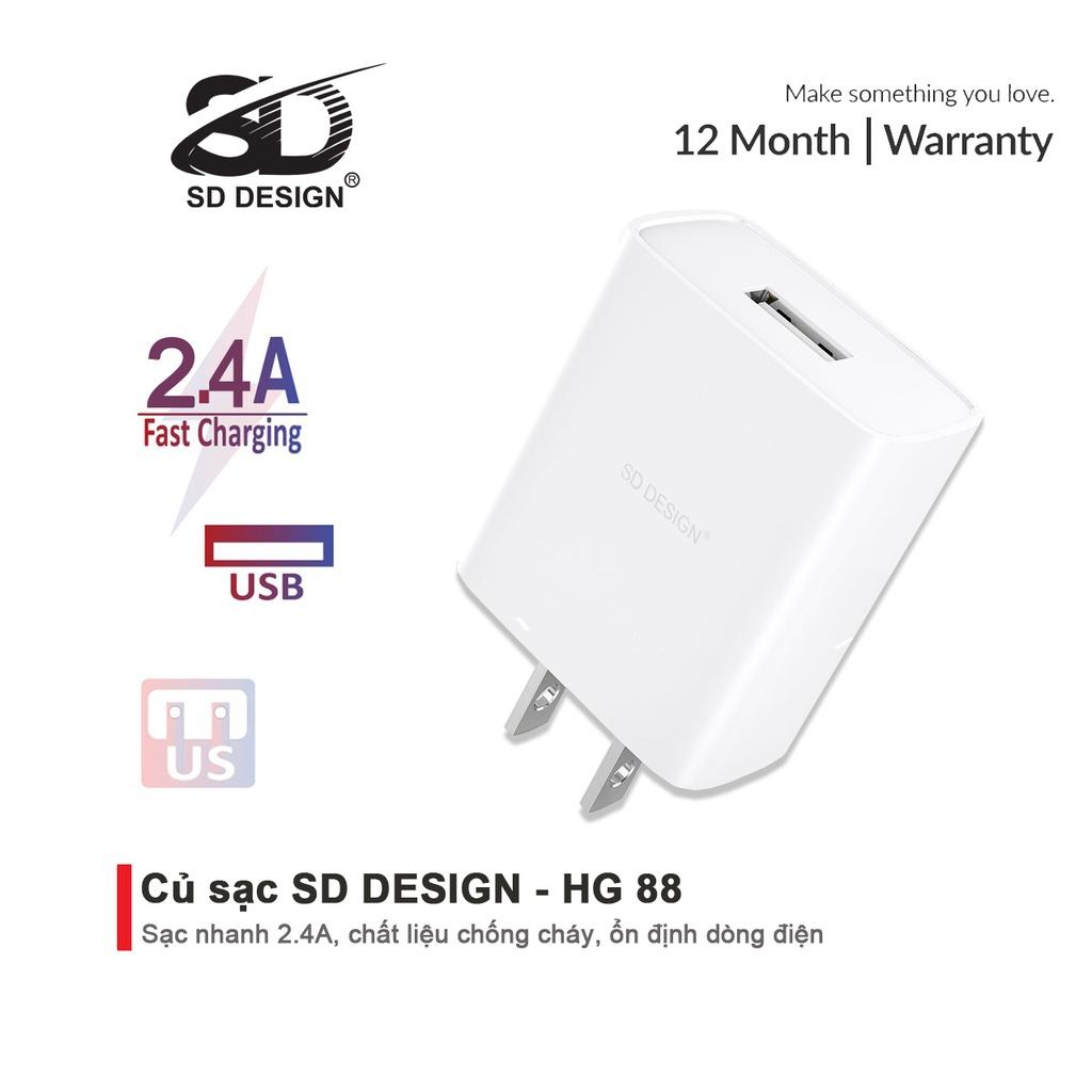 Bộ Củ + Cáp Sạc HG 88 SD DESIGN sạc nhanh an toàn cho điện thoại iphone, samsung, oppo, xiaomi