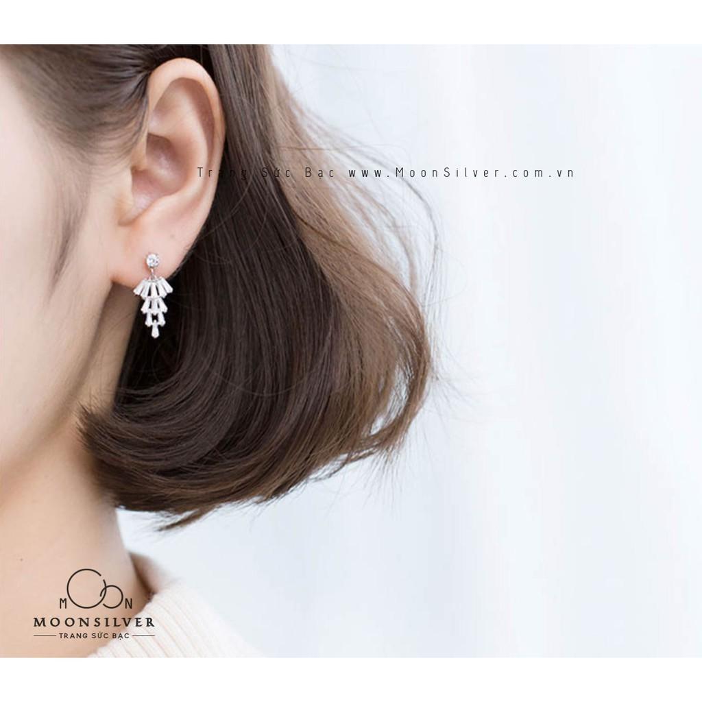 Khuyên tai bạc dẻ quạt đính pha lê