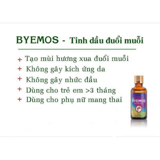 Tinh Dầu Đuổi Muỗi Byemos Lam Hà (10ml): Tạo mùi hương thơm ngát xua đuổi muỗi.