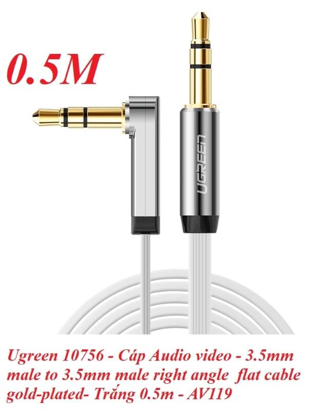 Ugreen UG10756AV119TK 0.5M màu Trắng Cáp âm thanh 2 đầu 3.5mm dương đầu vuông góc mạ vàng - HÀNG CHÍNH HÃNG