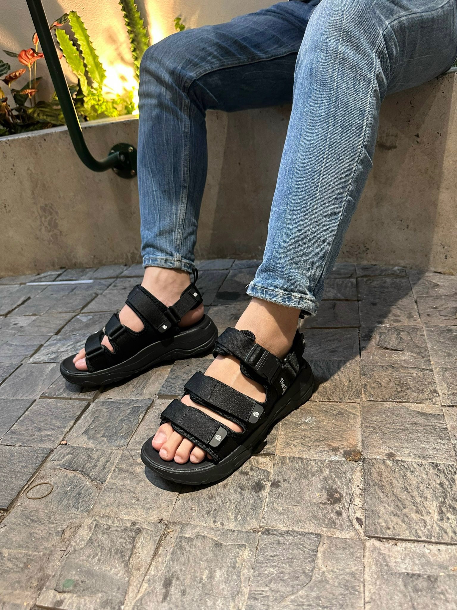 Giày Sandal Nam Nữ Unisex The BiLy Quai Ngang Dây Dù Đế IP Siêu Êm Nhẹ Màu Đen-BL08