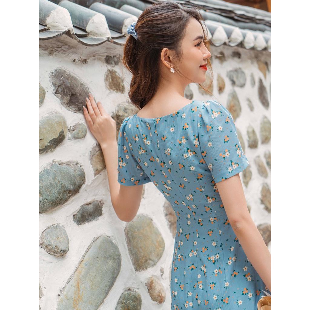 Váy basic xanh hoa nhí_1VA1319XT_Lep'