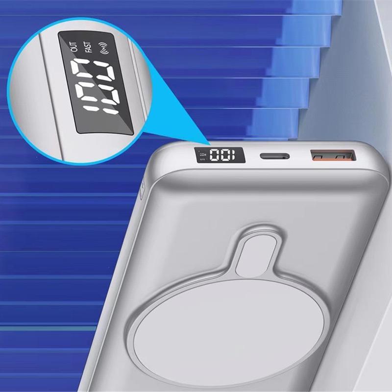 Khuyến mại hút từ tính sạc không dây 20W kho báu PD sạc nhanh hợp kim nhôm màn hình kỹ thuật số siêu mỏng di động dung lượng lớn 20000 mAh