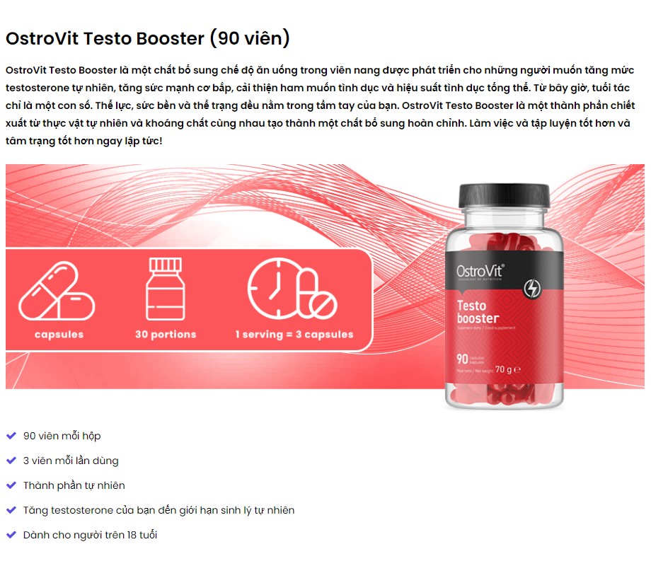 Ostrovit Testo Booster (90viên), Hỗ Trợ Tăng Cường Sinh Lý, Hormone Testosterone Nam Giới, Hỗ Trợ Phát Triển Cơ Bắp