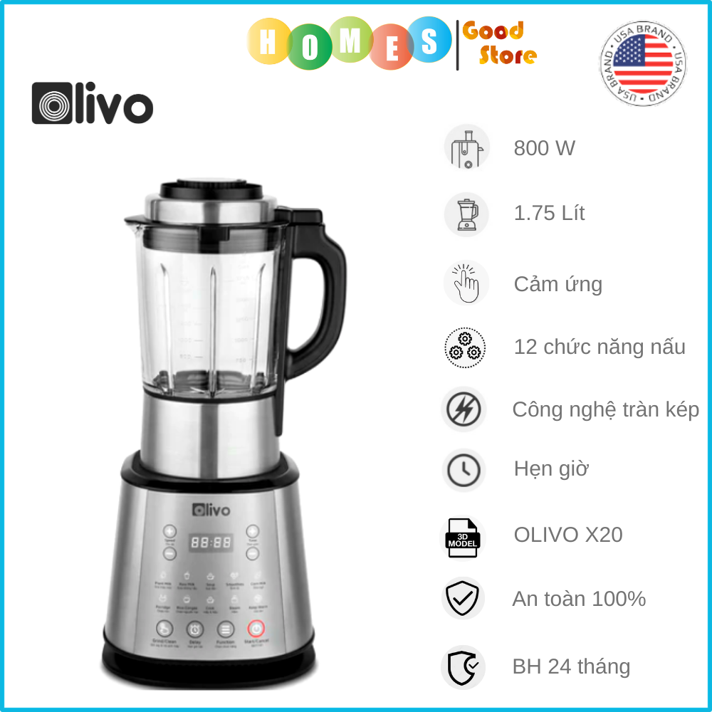 Máy Nấu Sữa Hạt, Máy Làm Sữa Hạt OLIVO X20 Thương Hiệu Mỹ, 12 Chương Trình Nấu Cài Sẵn Dung Tích 1.75 Lít Công Suất 800 W - Hàng Chính Hãng