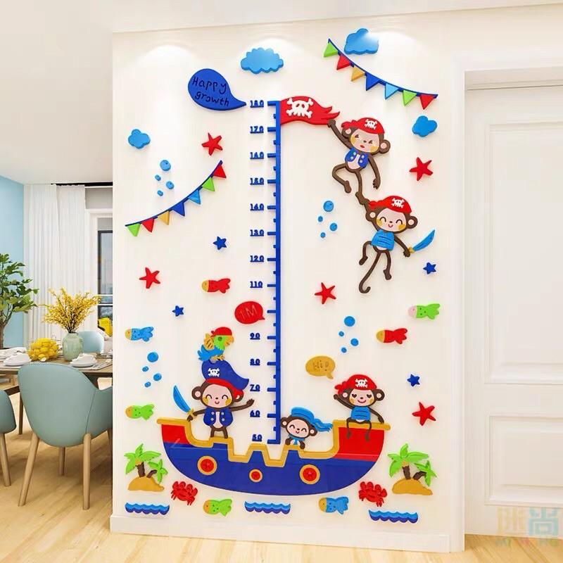 Tranh dán tường mica 3d đo chiều cao cho bé, thước đo chiều cao cho bé, decal dán tường trang trí phòng bé