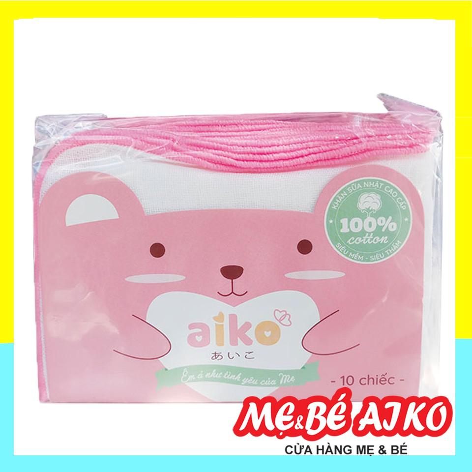 Khăn Sữa Xuất Nhật 4 Lớp Aiko 25x35 - 10 cái/túi  (Màu Viền Ngẫu Nhiên)