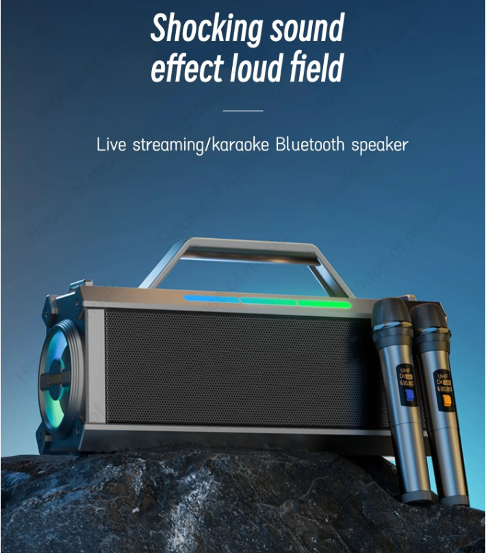 Bộ Loa Karaoke 2 micro công suất 200W âm thanh sống động BUZZER K1 pin 8000mAh dùng 6h liên tục