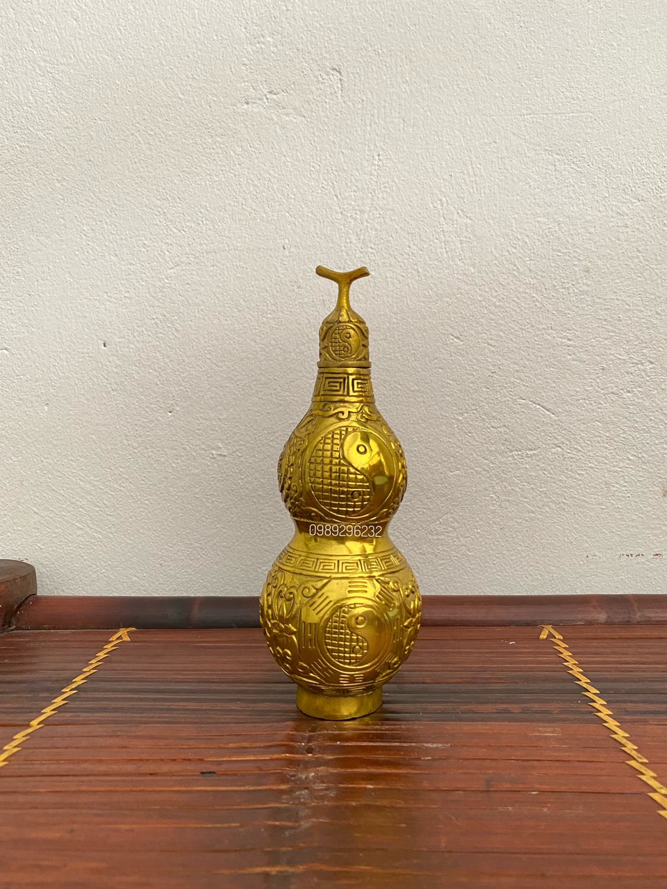 Hồ Lô đồng bát quái đồng vàng phong thuỷ cao 20cm