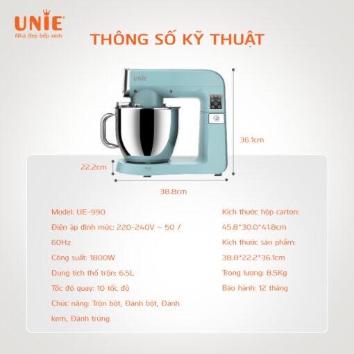 Máy nhồi bột trộn bột đánh trứng Unie UE-990 dung tích 6.5L - Hàng chính hãng