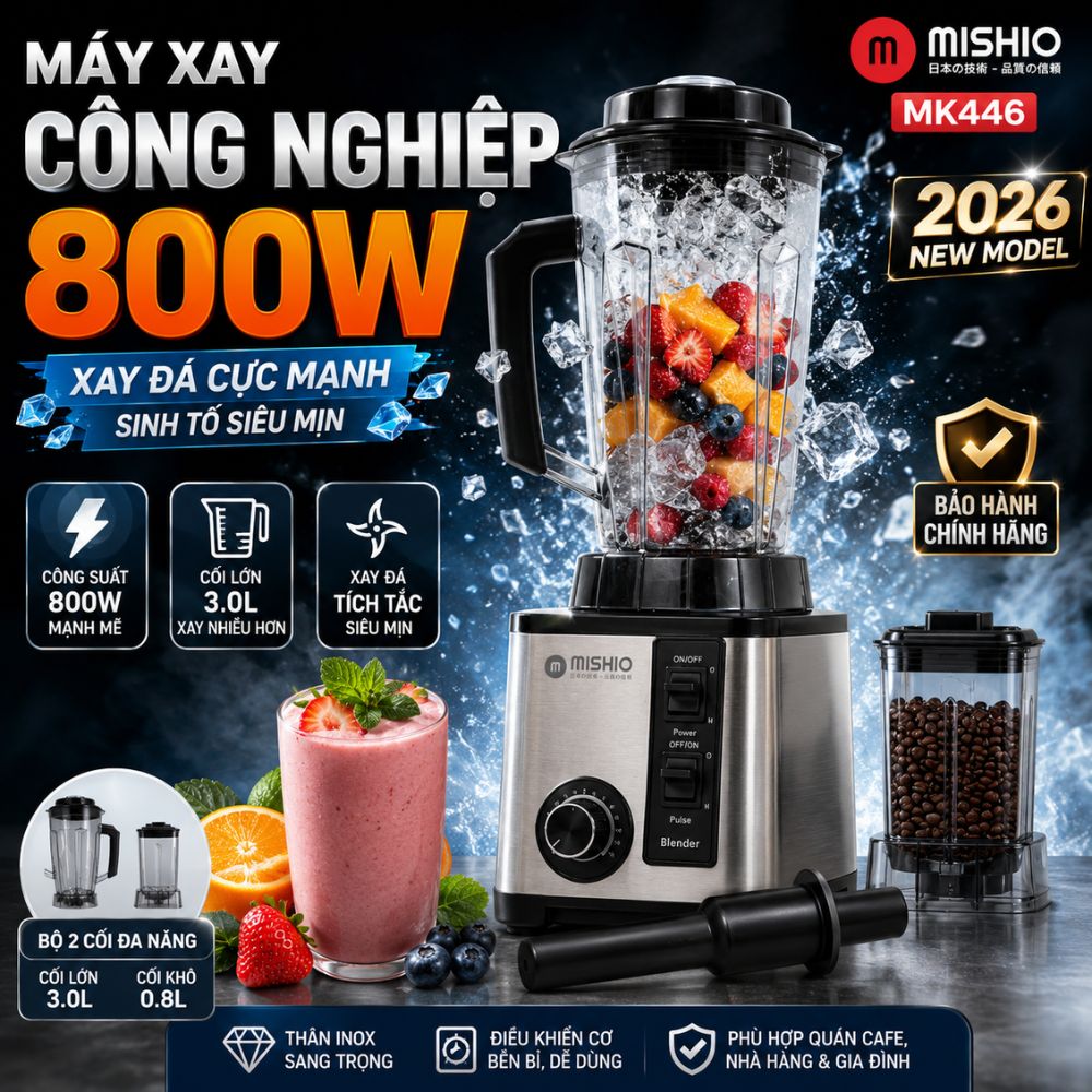 Máy Xay Sinh Tố Công Nghiệp Đa Năng Mishio MK446 (3.0L) - Công Suất 800W - hàng chính hãng