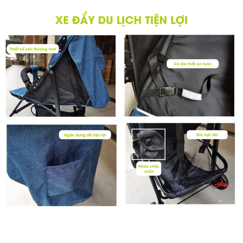 Xe đẩy cho bé cao cấp XD688 - Xe đẩy kéo du lịch gấp gọn siêu nhẹ, siêu thoáng, siêu bền lưới chống tia UV