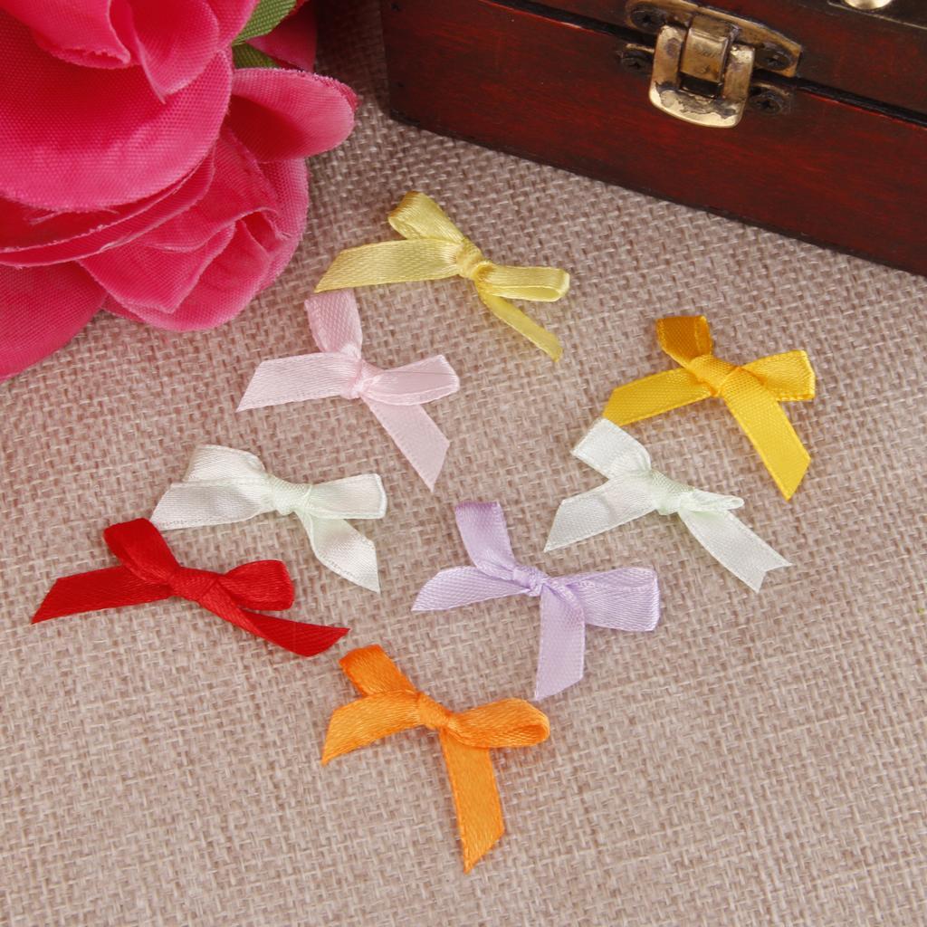 Pack of 100 Mini Satin Ribbon Flowers Bows for DIY Craft Wedding Decoration Colorful