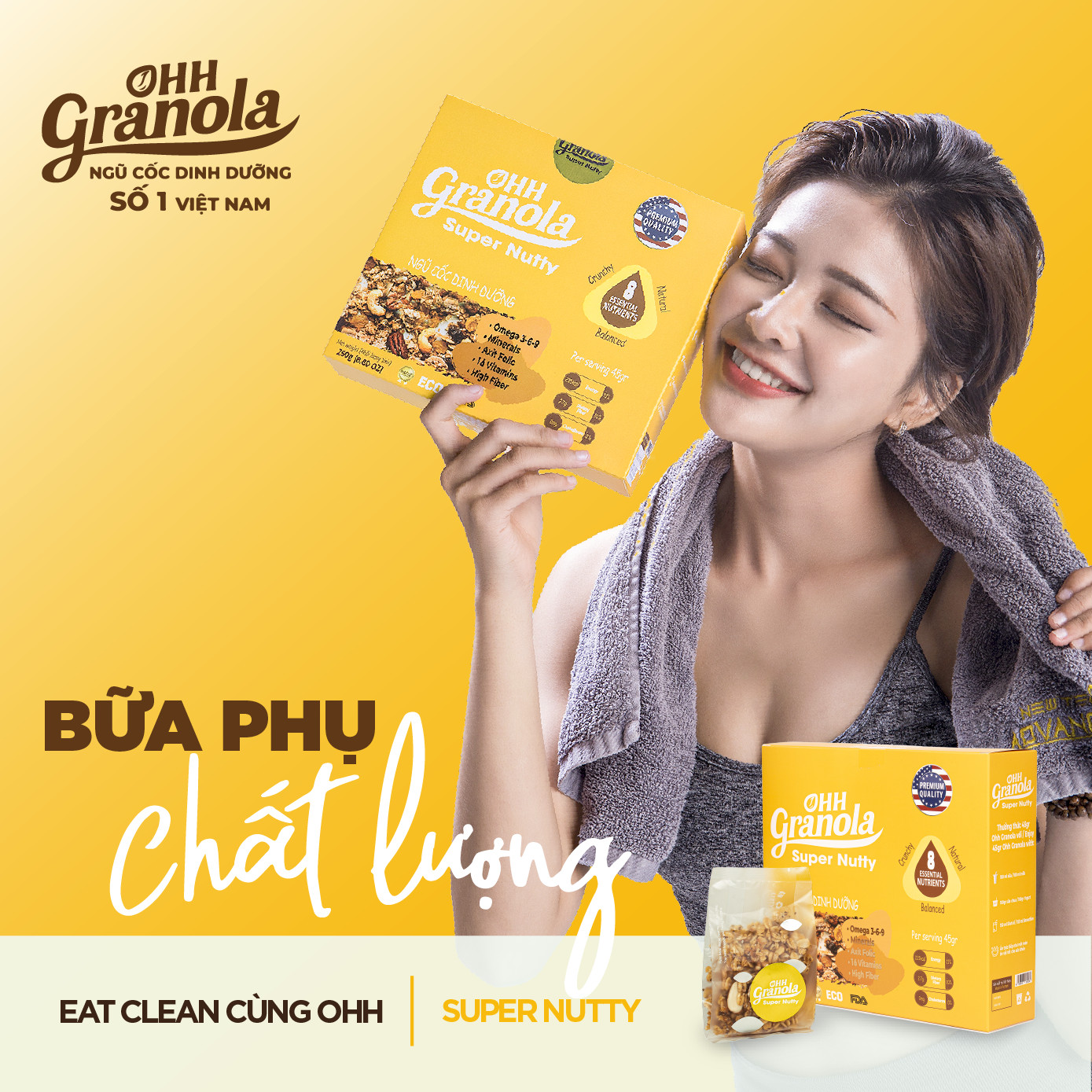 Snack Ăn Liền - Ngũ Cốc Hạt Siêu Dinh Dưỡng Dòng Super Nutty (Ohh Granola) 250g, Phối Trộn 7 Loại Hạt Cao Cấp Theo Tiêu Chuẩn FDA - Hoa Kỳ