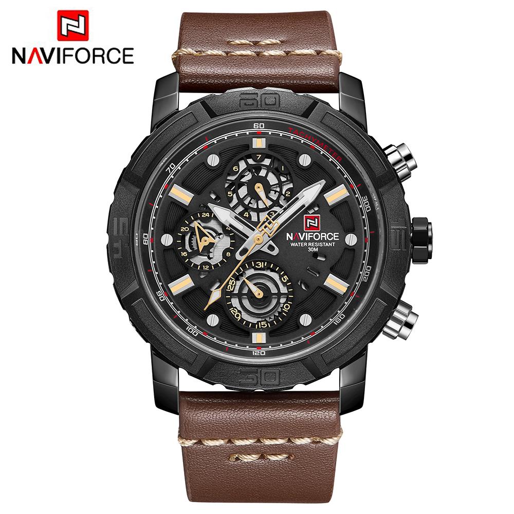 Đồng hồ thạch anh NAVIFORCE NF9139 dây da sáng,kim đồng hồ kỹ thuật số hiển thị giờ không thấm nước - Vàng hồng