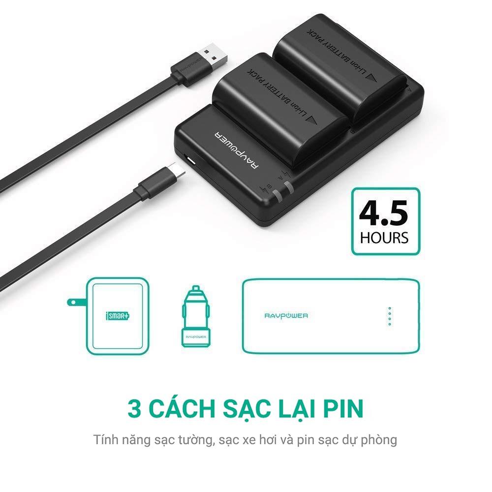 Bộ sạc pin máy ảnh Canon LP-E6N chính hãng Ravpower RP-BC003 2 pin 2000mAh - Hàng Chính Hãng