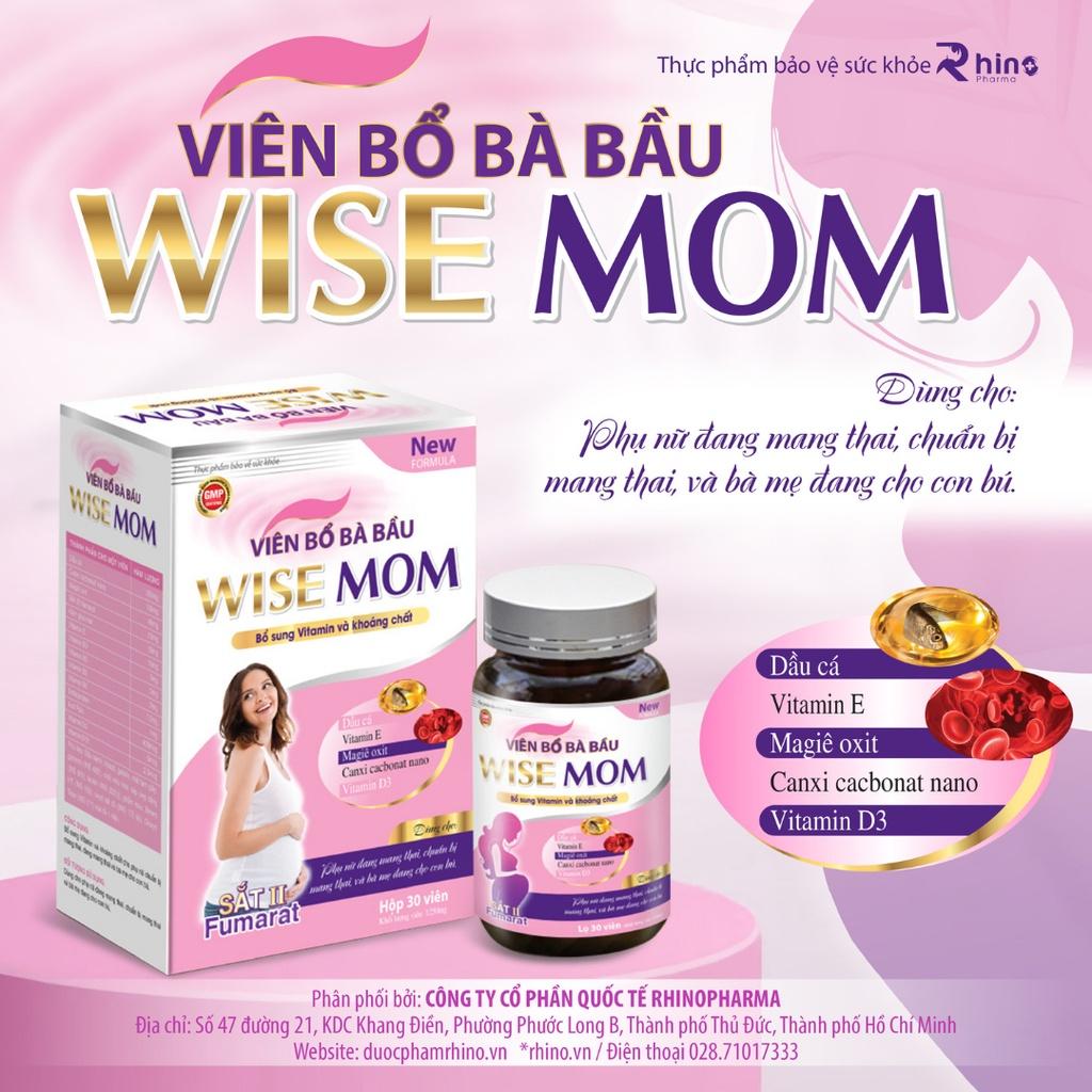 Viên bổ bà bầu Wise mom, thực phẩm chức năng để bổ sung lượng vitamin và khoáng chất thiết yếu cho cơ thể, hộp 60 viên