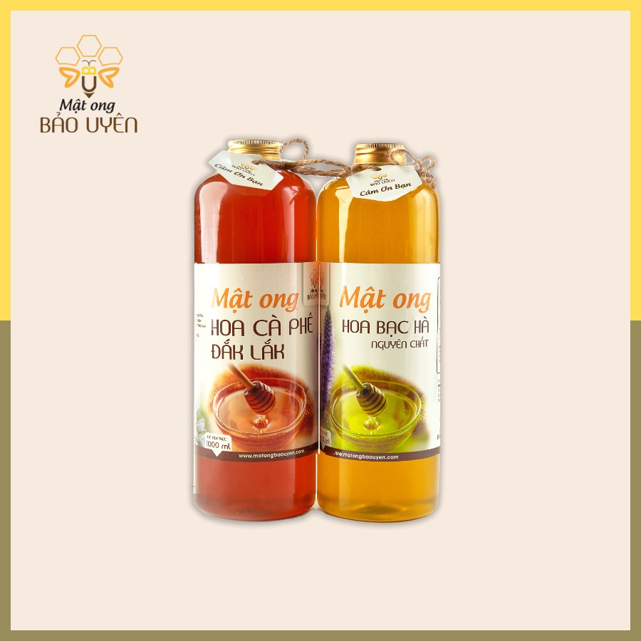 COMBO Mật Ong Hoa Cà Phê Và Bạc Hà Nguyên Chất 100% Tự Nhiên Bảo Uyên Dung Tích 2 Lít