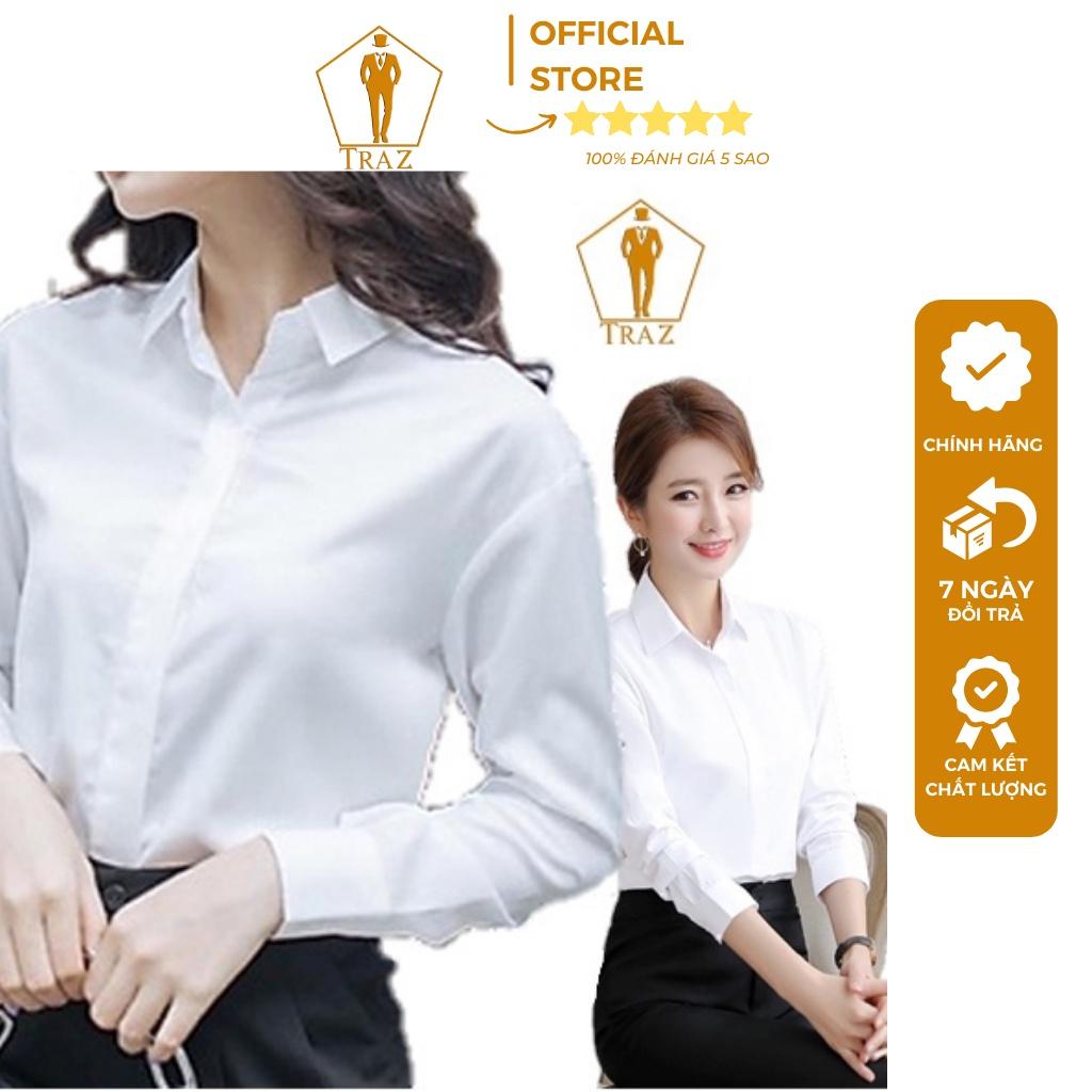 Áó Sơ Mi Nữ Trắng TRAZ Dài Tay Dáng Suông Rộng, Ôm Fom Vừa Cực Xinh