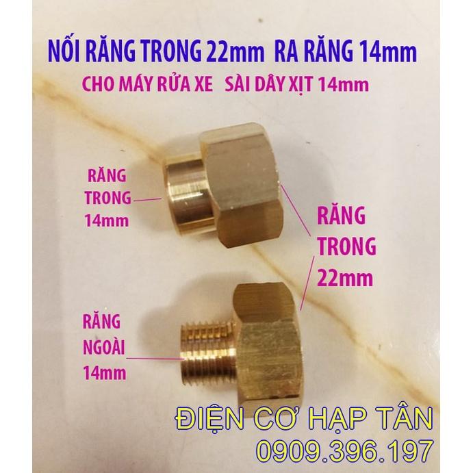 Đầu nối  thau răng trong 22mm ra răng 14mm - cho máy rửa xe mini  xài dây xịt răng 14mm , để rửa máy lạnh