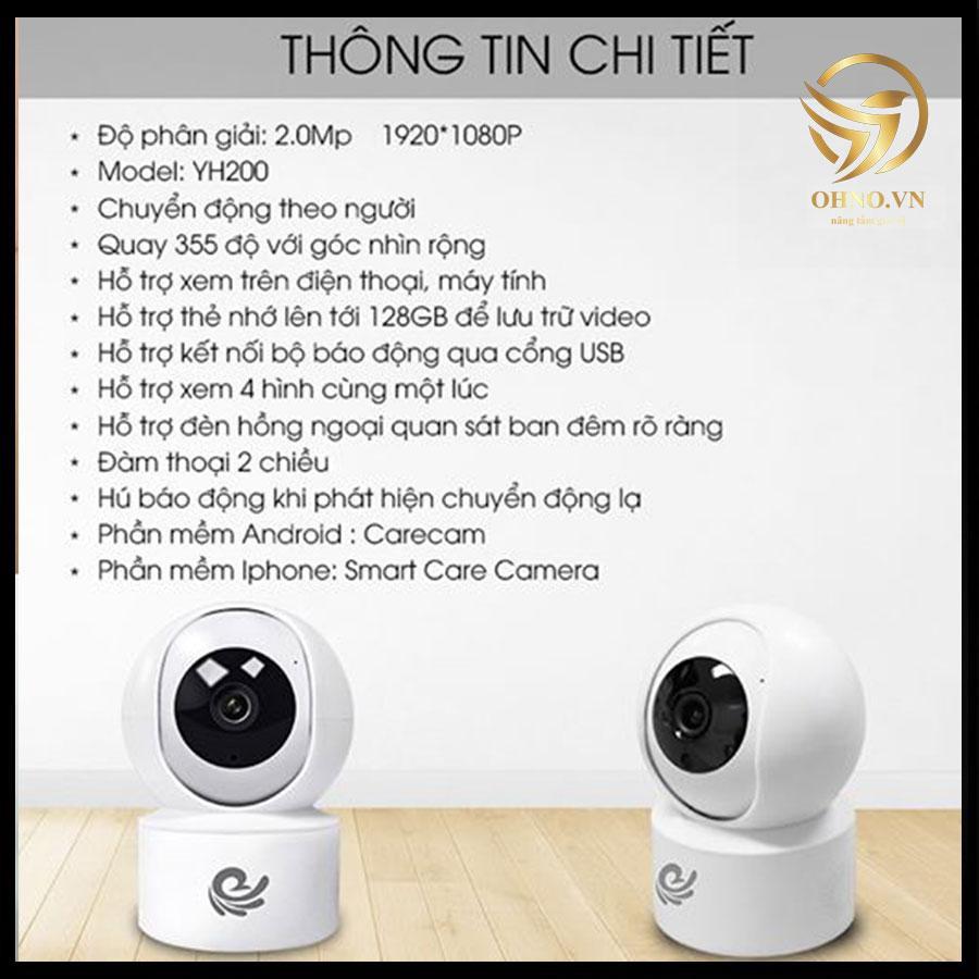 Camera IP Wifi Giám Sát Carecam YH200 Camera Trong Nhà Hồng Ngoại Chống Trộm 2.0 MPX-hàng chính hãng