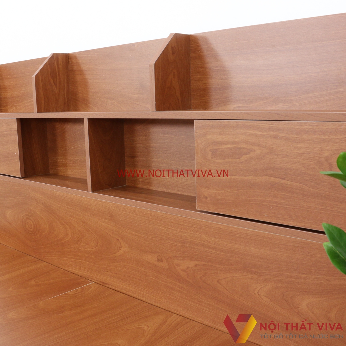 Giường Ngủ Gỗ MDF Melamine Màu Xoan Đào Có Kệ Trang Trí Đẹp Giá Rẻ