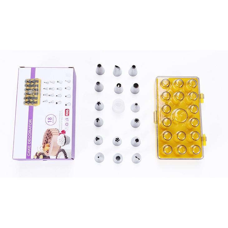 Bộ Đuôi Bắt Bông Kem Bằng Thép Không Gỉ 18 chi tiết có hộp đựng sang trọng