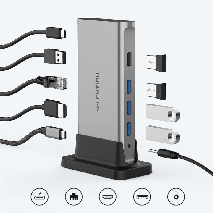 Bộ chuyển đổi USB C 9 trong 1 LENTION D53 Hàng chính hãng - HDMI 4K, GE, Aux, USB 3.0, USB 2.0