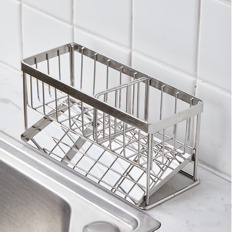 Kệ Đựng Đồ Rửa Chén Bát, Giá Để Giẻ Rửa Bát Inox 2 Ngăn Có Khay Hứng Nước Tiện Dụng
