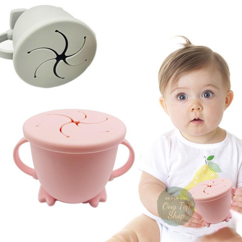 Cốc tập hút silicon cho bé tập uống 3in1 kèm ống hút thay thế và nắp snack