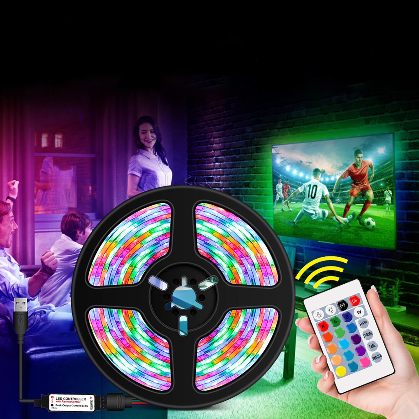 Đèn dải LED RGB với 24Key từ xa có 16 màu linh hoạt, đèn Backlight cổng USB