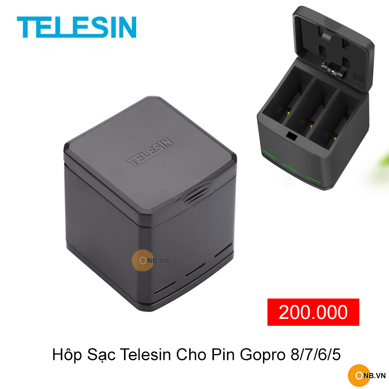 Hộp Sạc PIn Telesin Cho Gopro 8/7/6/5 Cổng Type-C