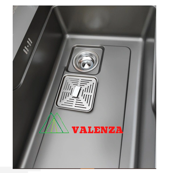  Combo chậu rửa chén bát 1 hố lớn Valenza size 7846 sus304 nano đen kháng khuẩn kèm vòi rửa bát rút dây Valenza sus304, bộ xả to ngăn mùi, khay inox kín-TẶNG BÌNH NƯỚC RỬA CHÉN