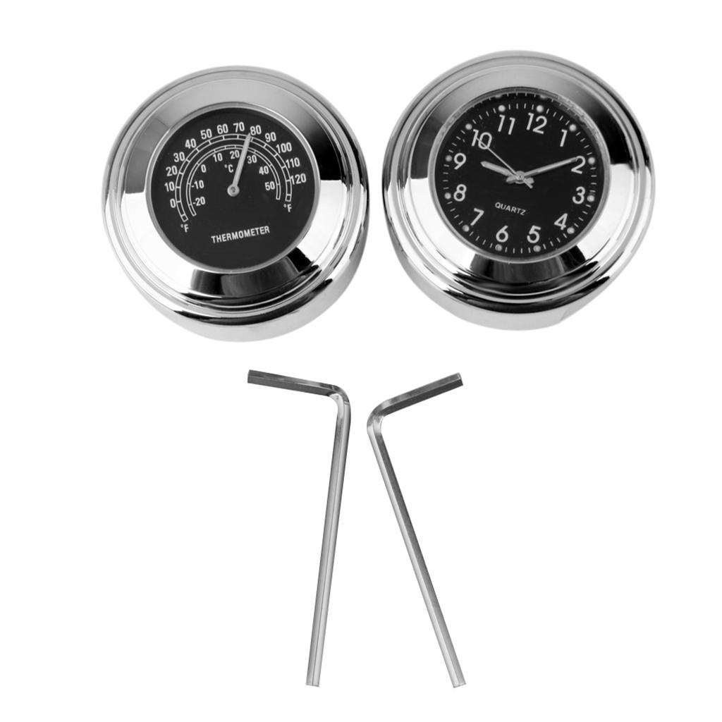 Universal Motorcycle Handlebar Mount Dial Clock & Temp Thermometer 7/8" 1"