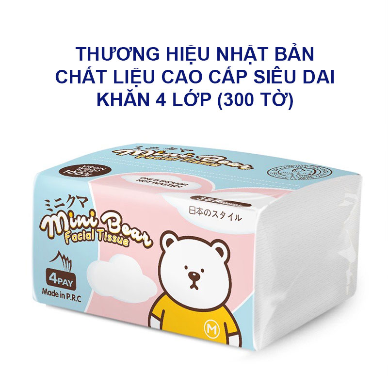 Khăn giấy khô đa năng cho bé, Khăn giấy rút Mini Bear 4 lớp mềm mại an toàn cho bé yêu (300 tờ) – KH008