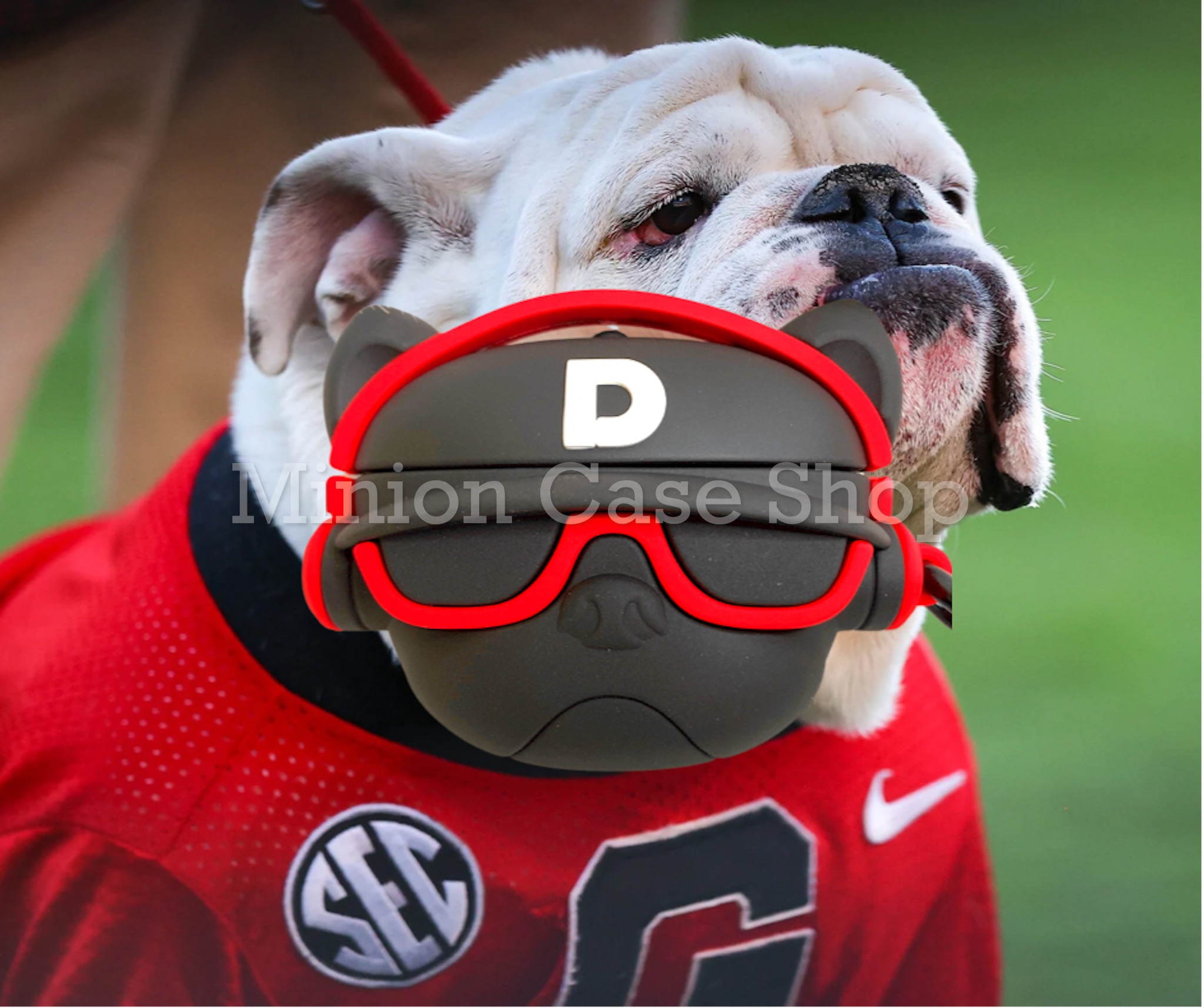 Bao Case Ốp dành cho Airpods 3 bulldog mang headphone đỏ siêu chất silicon 3d