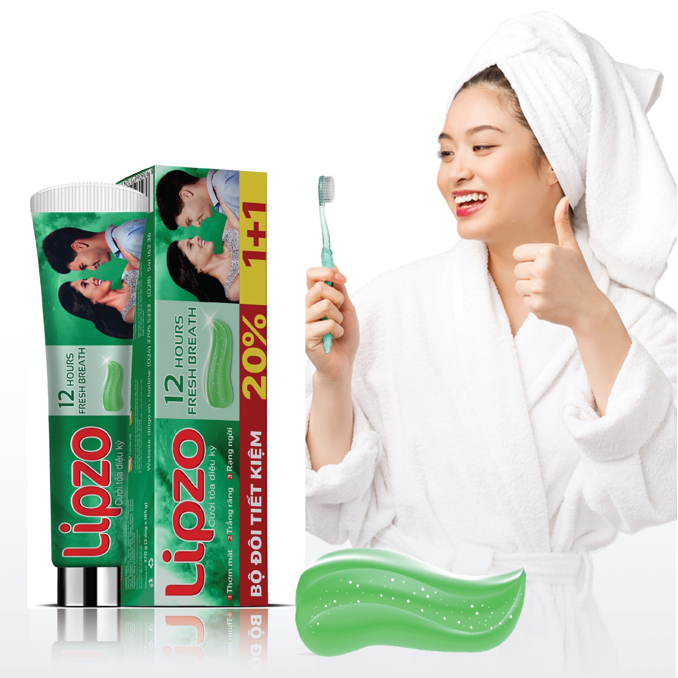 Bộ Đôi Siêu Tiết Kiệm Kem Đánh Răng Lipzo 12 Giờ Rạng Ngời 02 Tuýp 185 Gram Trắng Răng Hiệu Quả Thơm Mát Chống Hôi Miệng