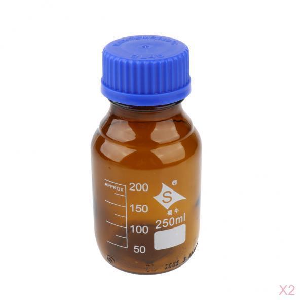 2 Pcs Graduated Round Glass Reagent Bottle With Scale Line Screw Cap 250mL